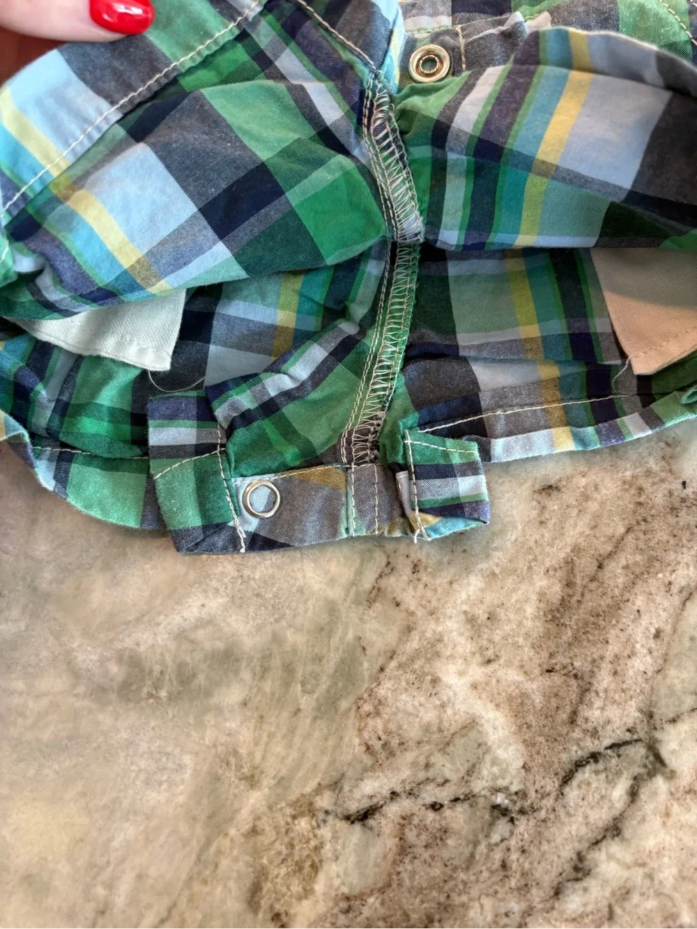 OshKosh Boys Preppy Plaid Overall Shorts Vestbak Cotton Blue Green 3 Months